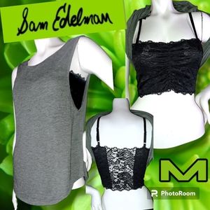 RARE FIND Sam Edelman @ Saks 5th 2Pc. Black Lace Bra & Gray Racerback Top Sz Med